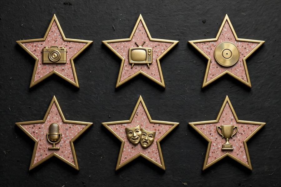 Walk of Fame star emblems for the six categories