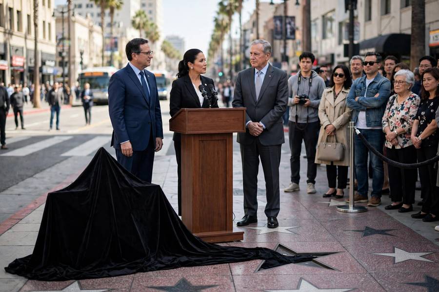 Star unveiling ceremony with officials at a podium