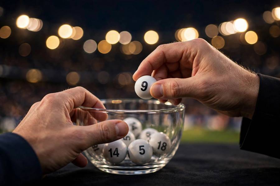 Close-up of numbered draw balls being pulled during a football tournament draw