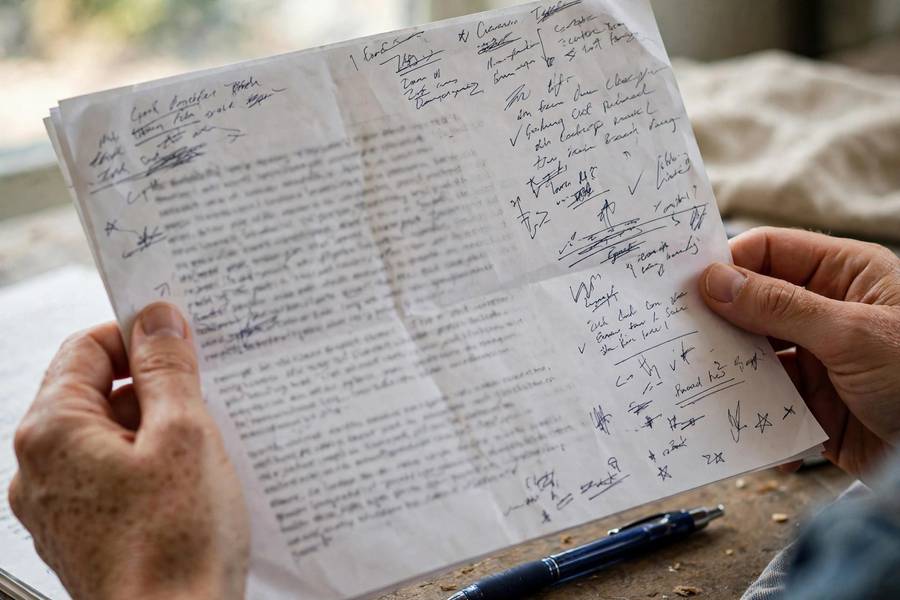 Annotated script with notes illustrating how do actors memorize lines technique