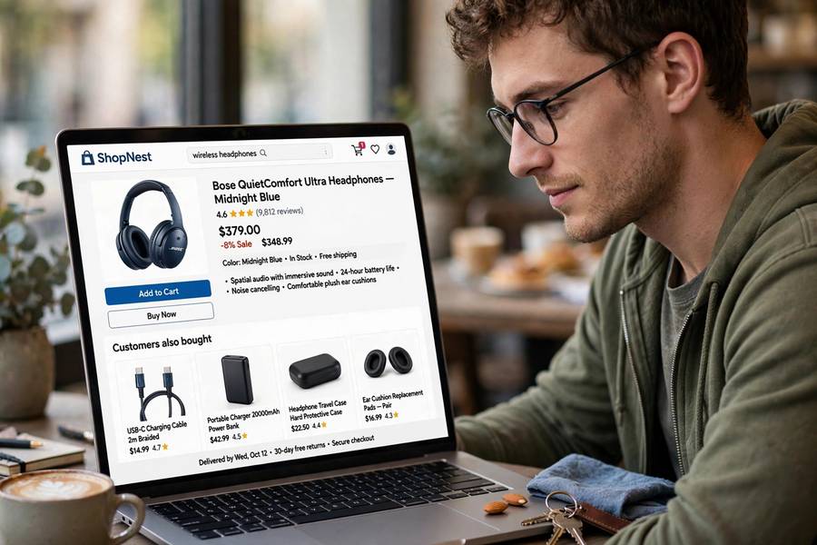 Online shopping product page with customers also bought recommendations