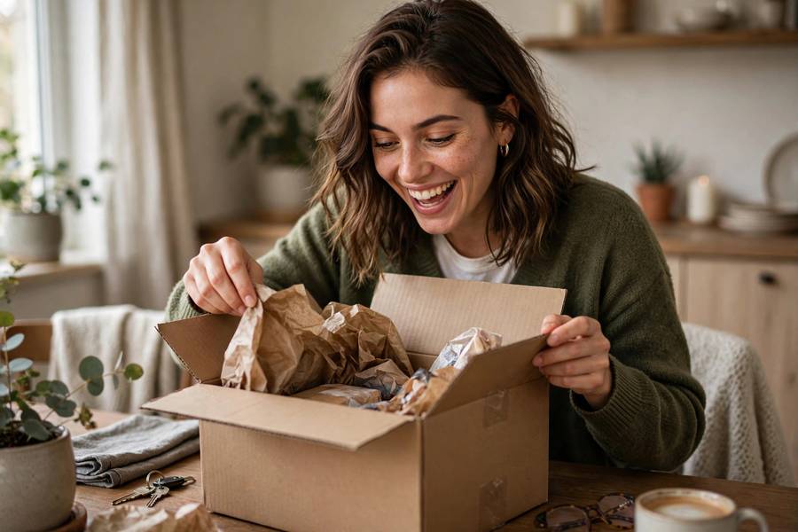 Person unboxing an online order at home