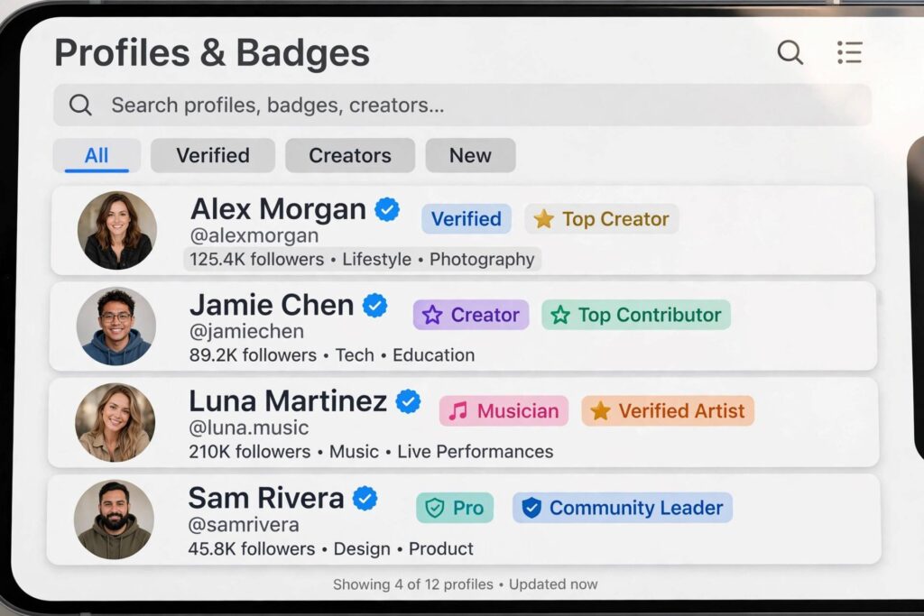 Smartphone screen showing social media profile badges and verification checkmarks