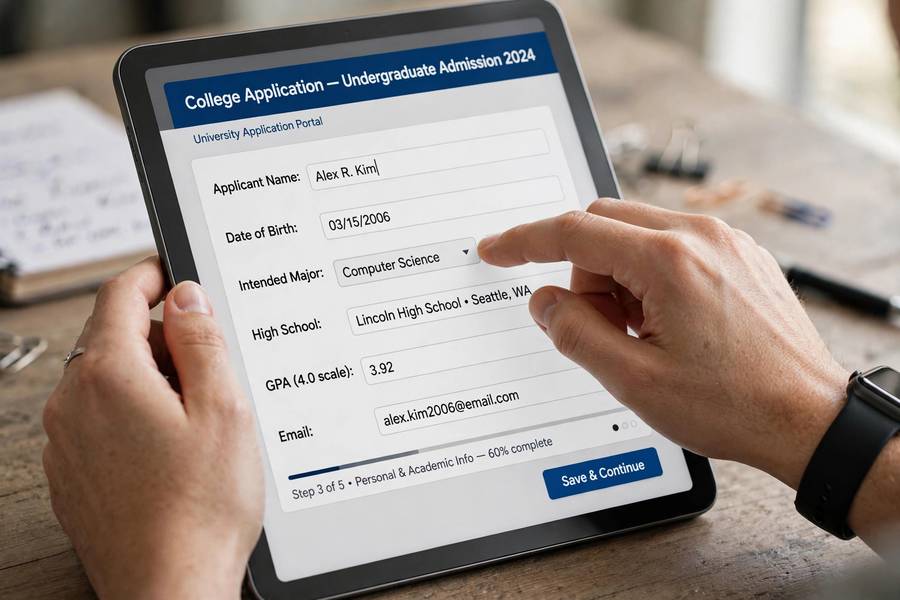 Filling out a college application form to understand how college applications work