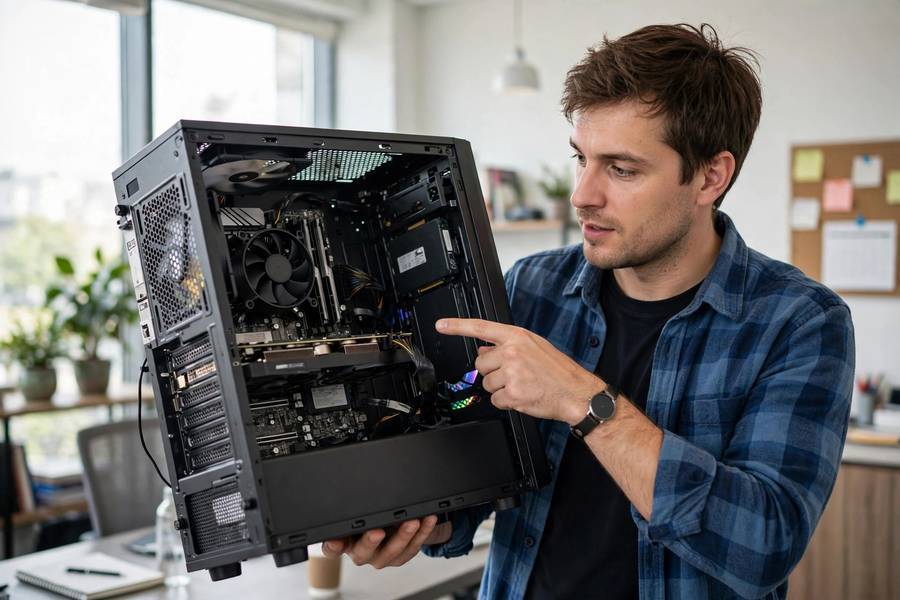 Explaining how do computers work by showing internal PC components