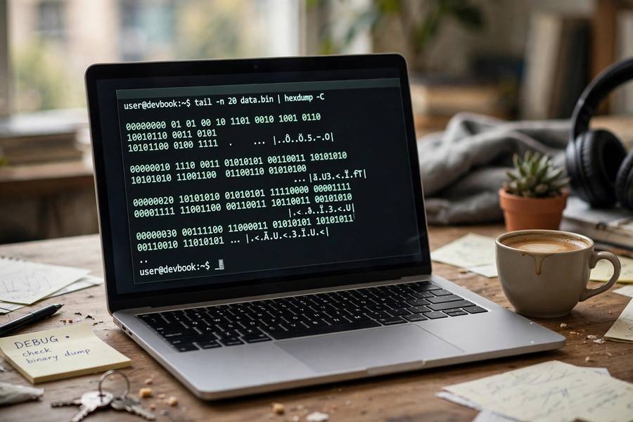 Laptop running software illustrating how computers work through code