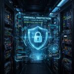 How Do Firewalls Work? The Internet's Bouncers Explained Server room with a glowing shield representing firewall protection