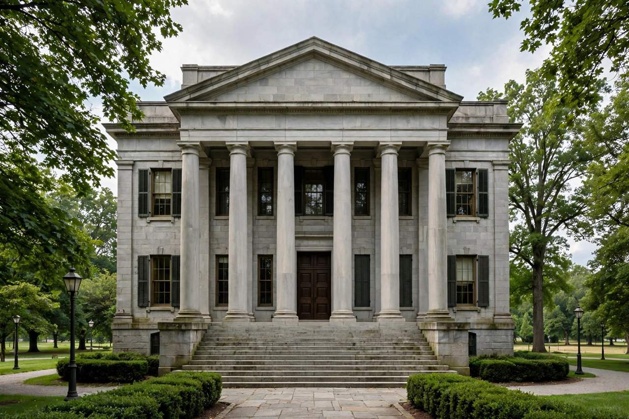 Classical courthouse building with stone columns, symbol of public records and legal proceedings