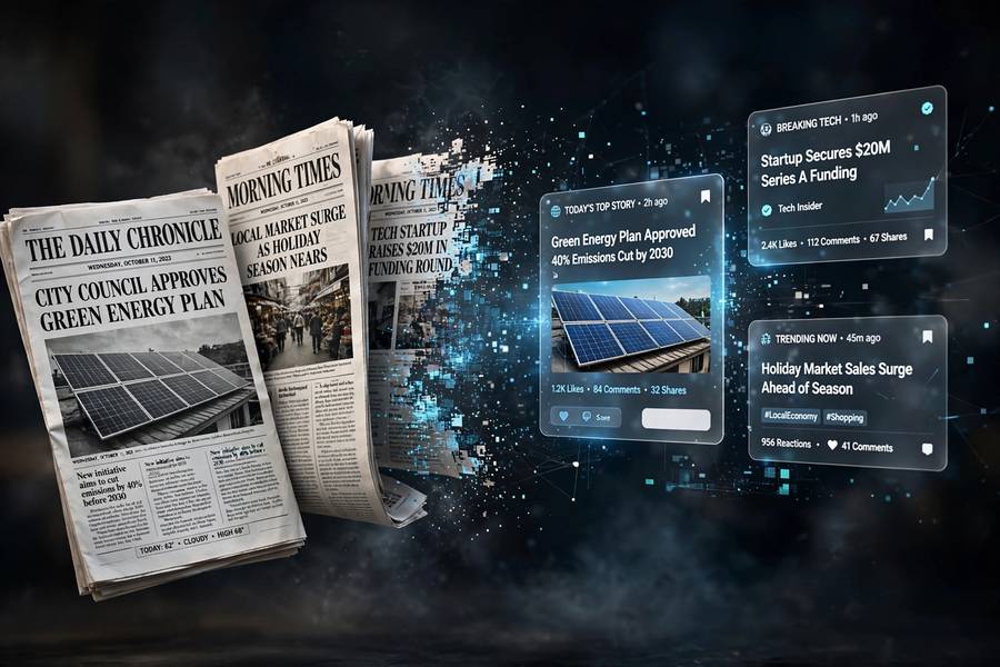 Newspapers transforming into digital news feed cards