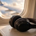How Do Noise Cancelling Headphones Work? The Real Answer Noise cancelling headphones on an airplane tray table with window view — how noise cancelling headphones work, featured image