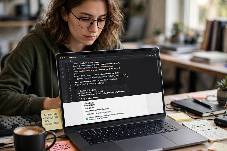 A developer integrating payment tokenization into a checkout page