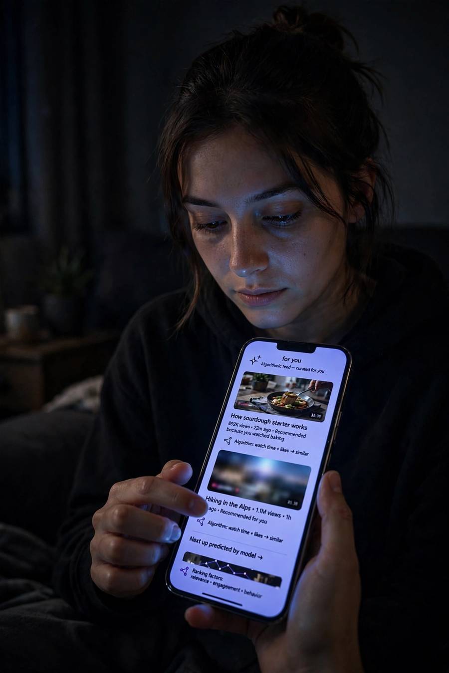 Person browsing a personalized feed, an example of how do recommendation algorithms work