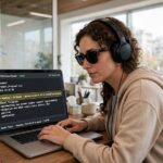 How Do Screen Readers Convert Text to Speech? Explained Blind person using a screen reader that converts text to speech through headphones