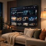 How Do Smart TVs Work? What's Really Inside Your Television Smart TV showing streaming apps in a living room, illustrating how do smart TVs work