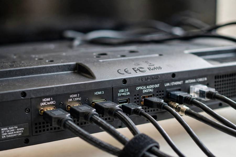 HDMI ports on the back of a smart TV for connecting consoles and streaming devices