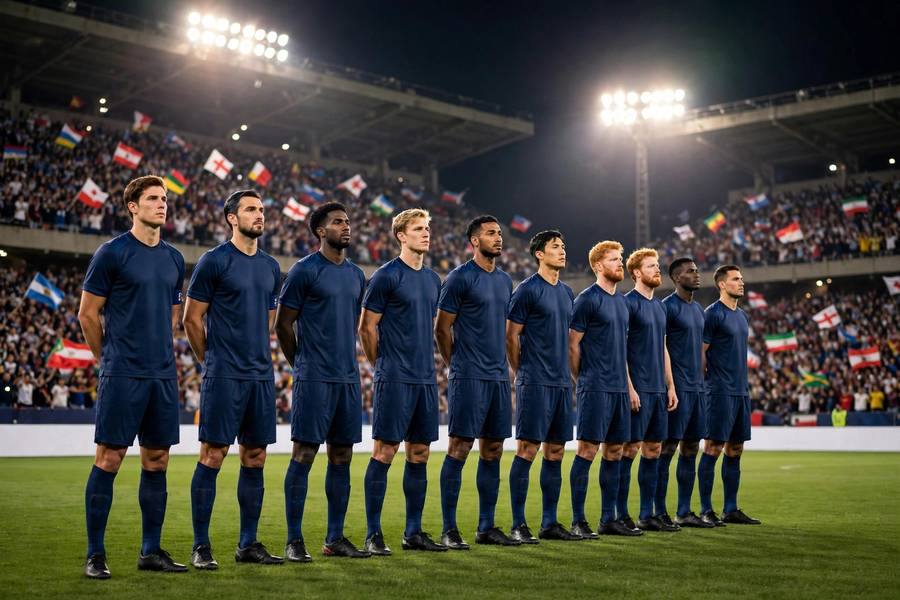 National football team players lining up before a World Cup qualifier match