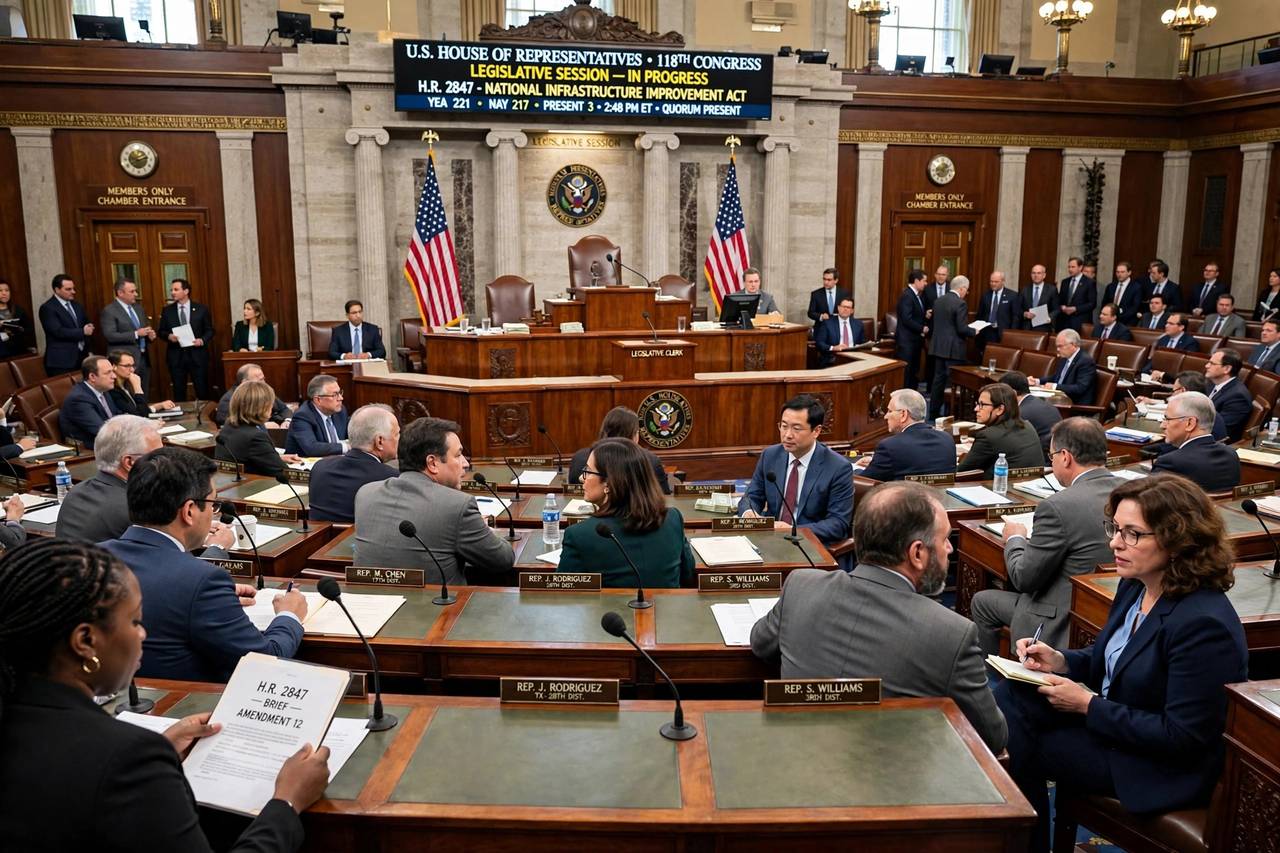 Interior of a congressional chamber during a legislative session