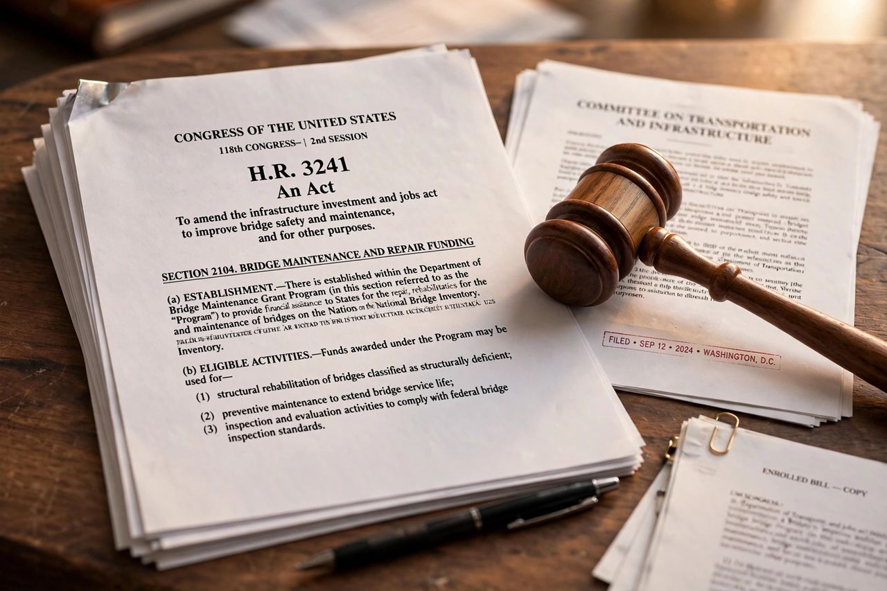 Close-up of printed legislation documents with a gavel