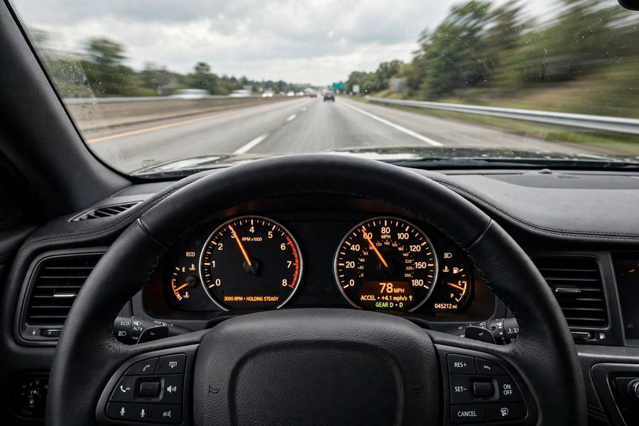 Tachometer holding steady RPM while a CVT-equipped car accelerates