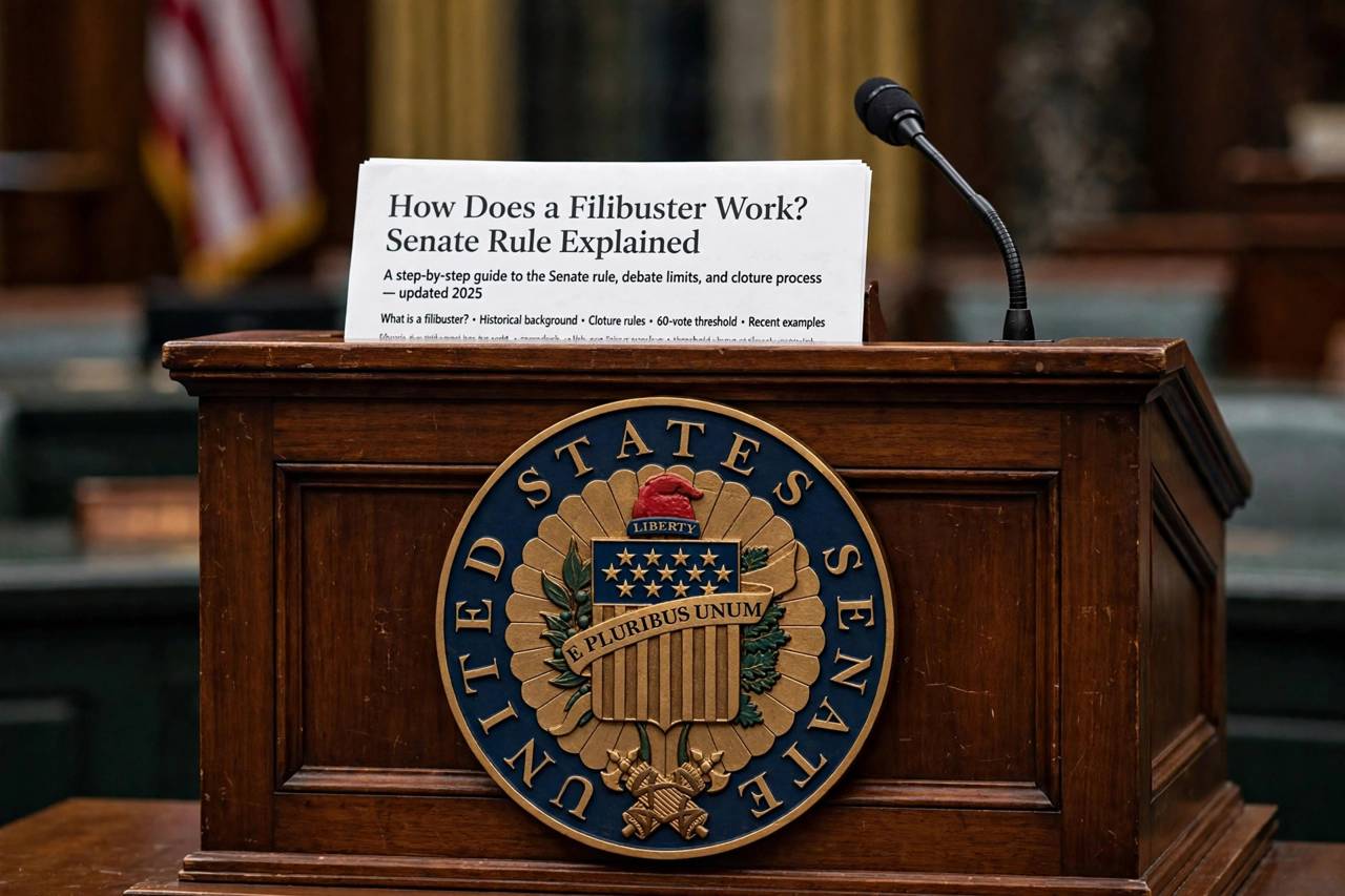 Close-up of the US Senate seal on a podium
