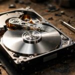 How Does a Hard Drive Work? Inside the Spinning Disk Opened hard drive revealing the platter and read-write arm that show how does a hard drive work