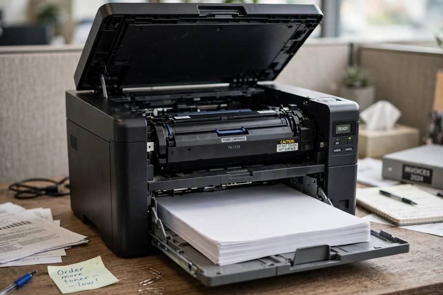 Laser printer toner cartridge inside showing how does a printer work with toner