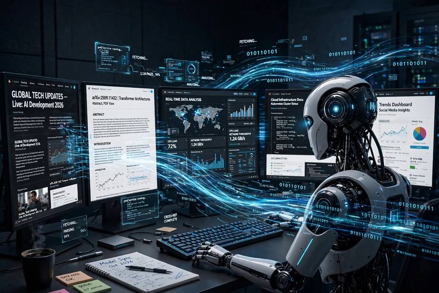 An AI reading multiple web pages simultaneously with data streams