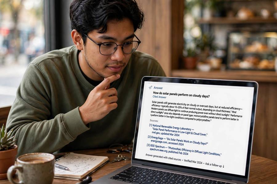 A person receiving a cited AI answer with source links