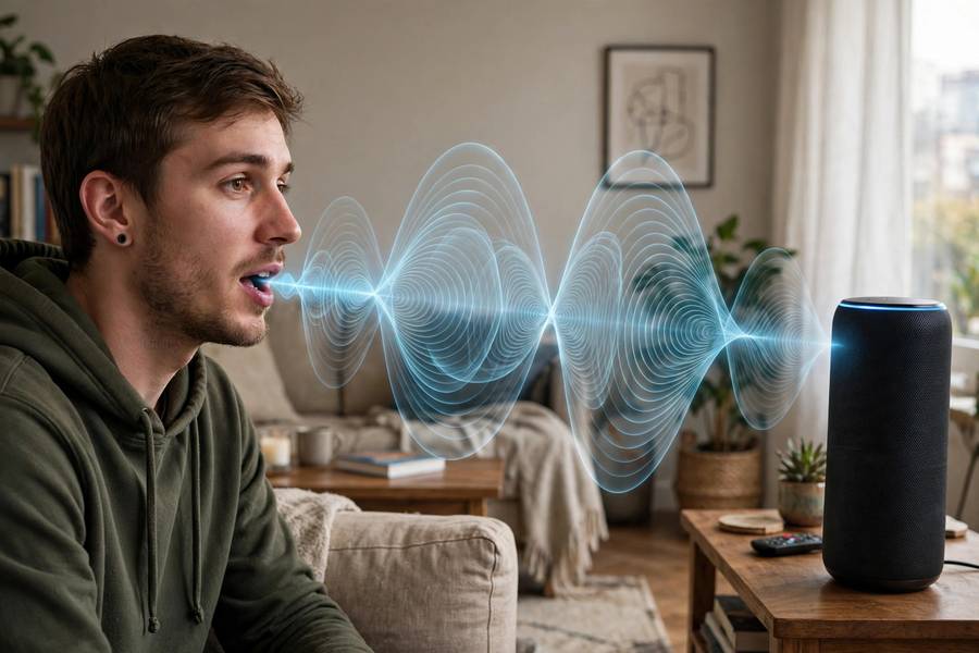 Voice traveling to an Echo device as Alexa begins to understand voice commands