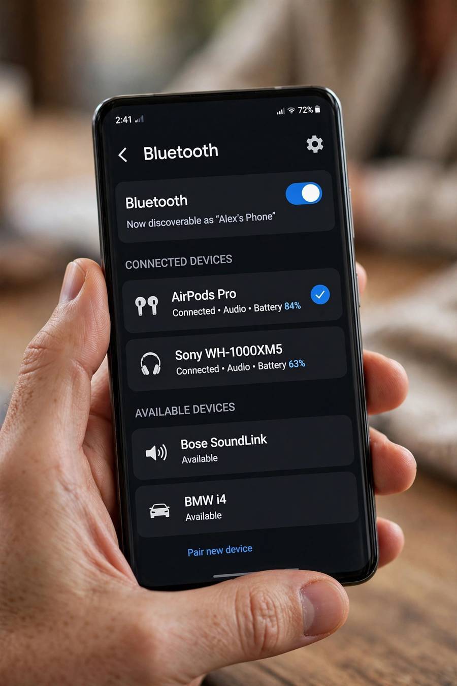 Bluetooth settings screen showing how Bluetooth connects multiple devices at once