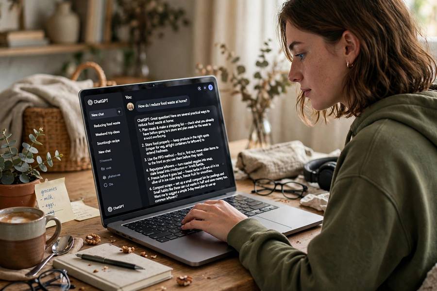 A person typing a question into ChatGPT on a laptop