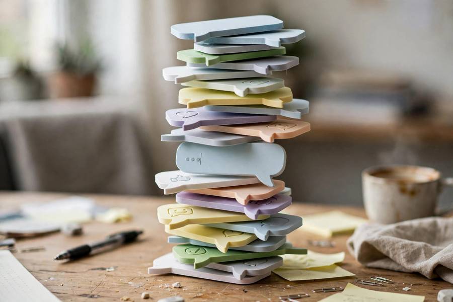 Stacked chat bubbles forming a tall tower