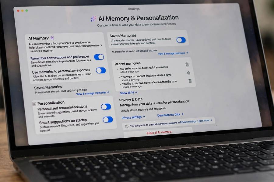 ChatGPT memory settings screen on a laptop