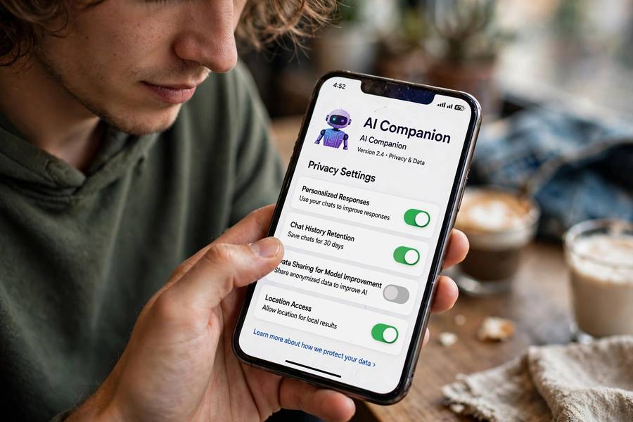 A person adjusting AI privacy settings on a phone