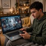 How Does Cloud Gaming Work? The Honest Explainer A person playing a high-end game on a basic laptop via cloud gaming