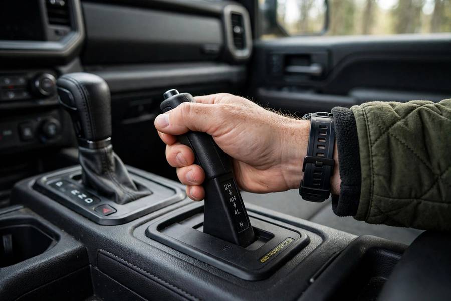 Driver engaging four wheel drive with a transfer case lever