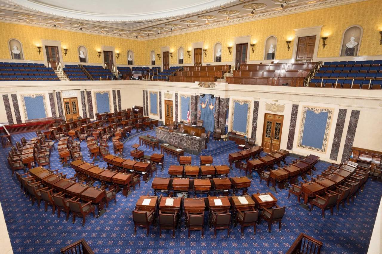 Interior of the United States Senate chamber during a session