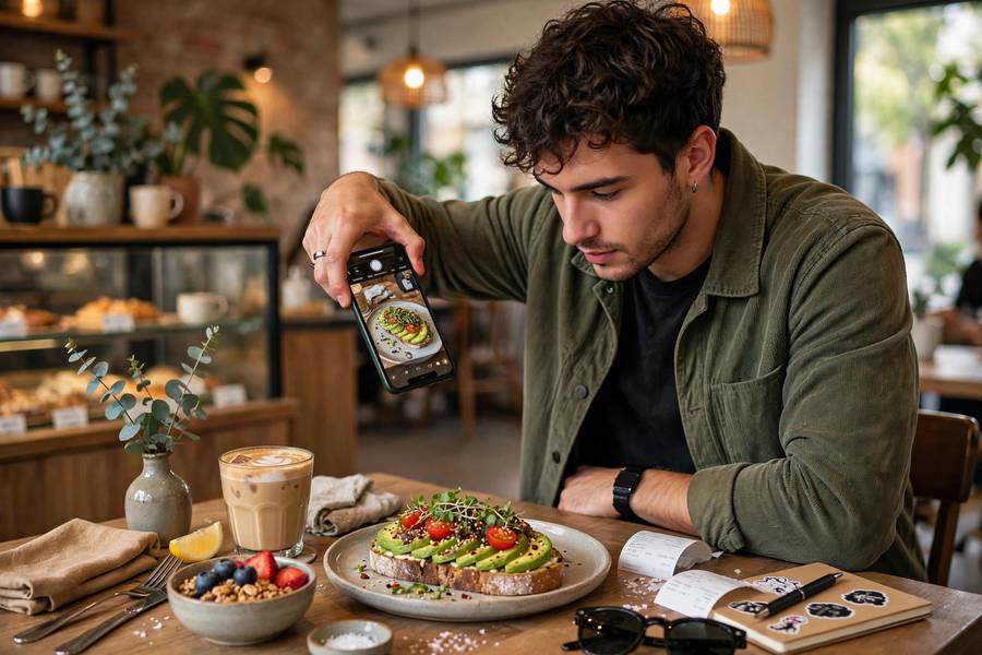 Content creator photographing food for social media