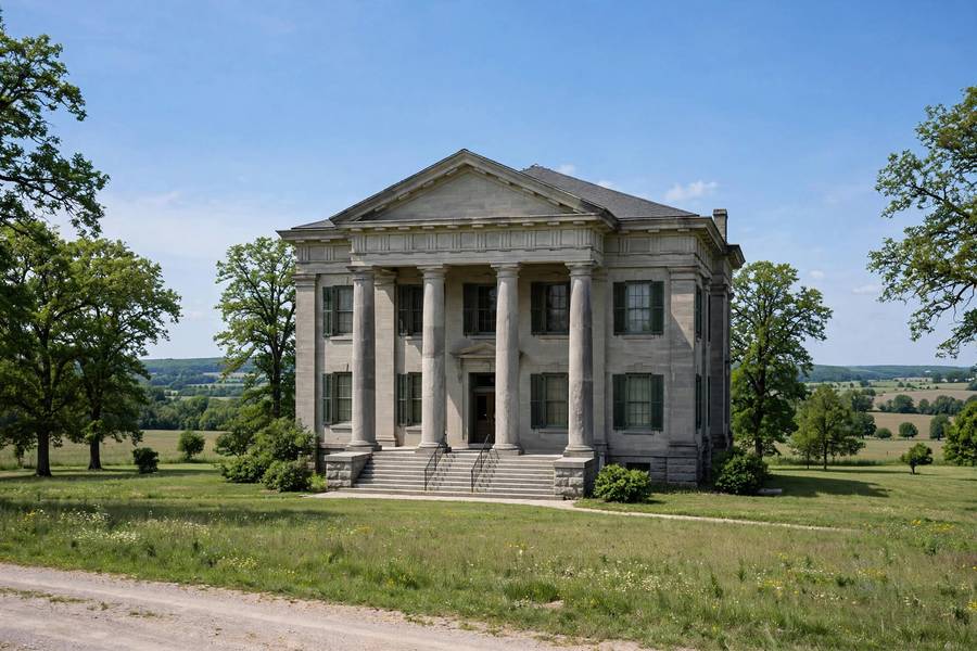 County courthouse building entrance with columns