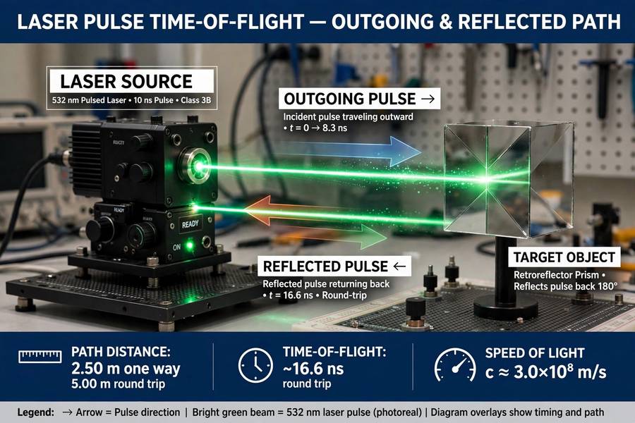 Laser pulse traveling to an object explaining how does LiDAR work
