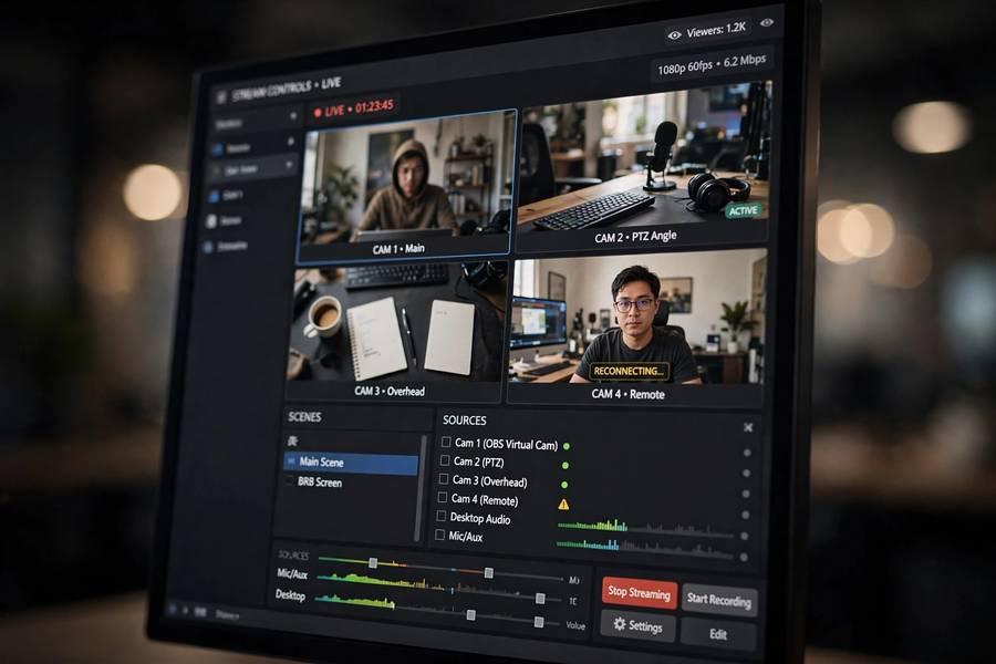 Streaming software dashboard behind how live streaming works
