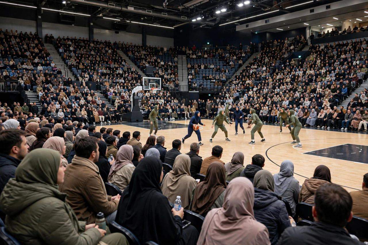 Basketball arena filled with fans during a tournament game