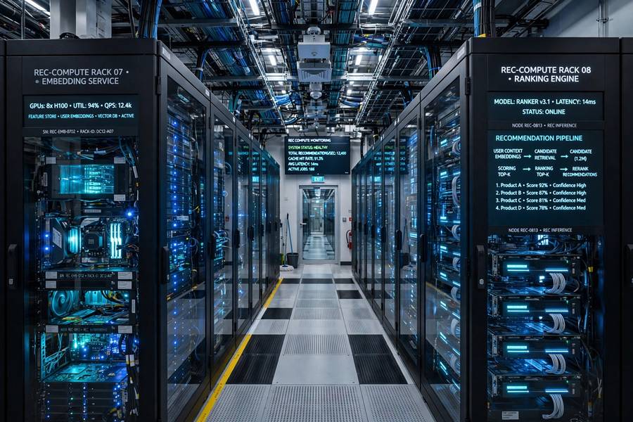 Data center servers powering streaming recommendation algorithms