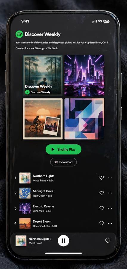 Discover Weekly style personalized playlist on a smartphone