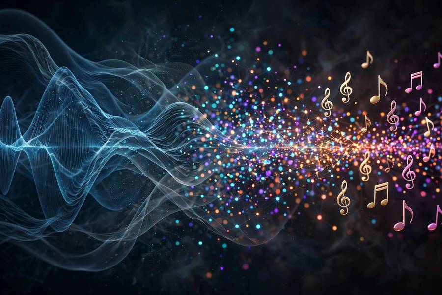 Abstract visualization of audio analysis turning sound into data