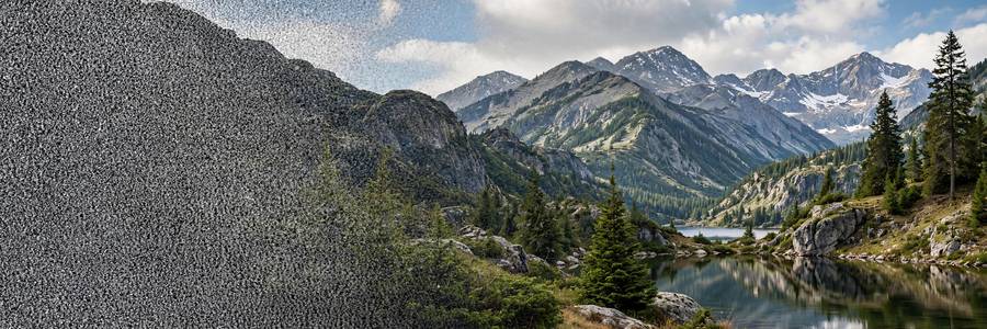 Conceptual image of static noise forming into a landscape