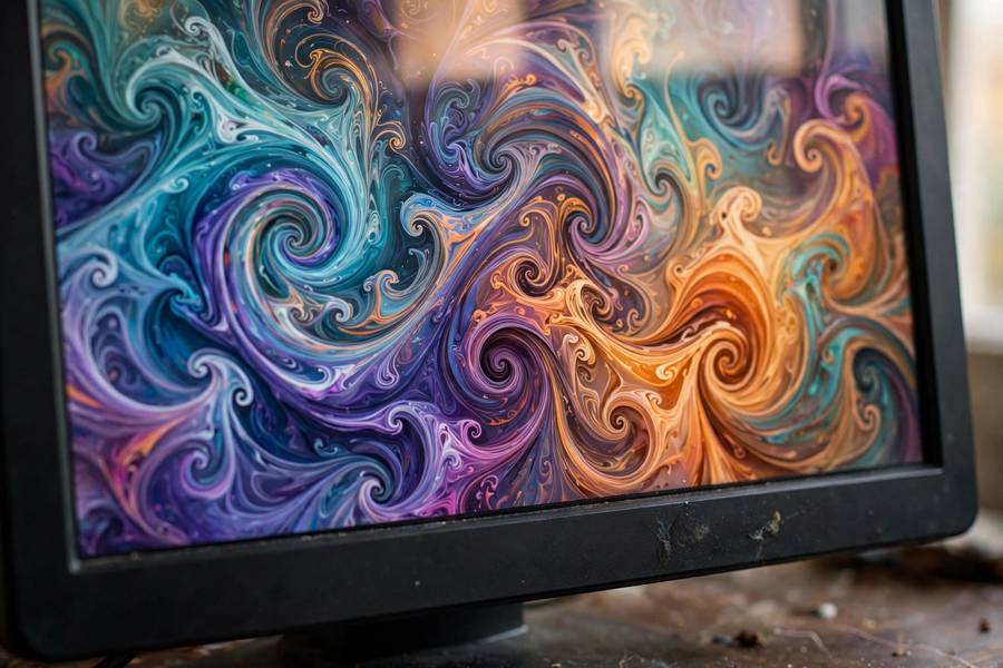 Colorful abstract AI-generated art on a monitor