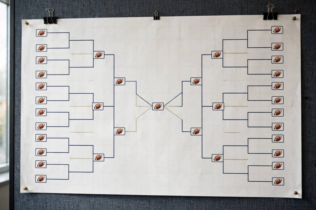 NFL playoff bracket diagram showing the road from wild card round to the Super Bowl