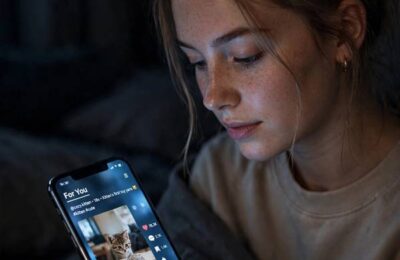 Person scrolling through TikTok-style short videos on a smartphone