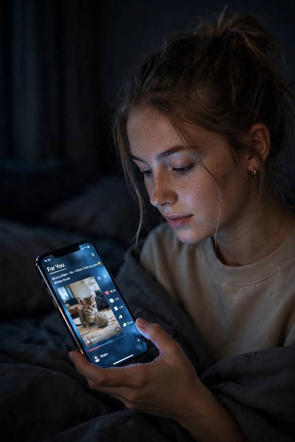 Person scrolling through TikTok-style short videos on a smartphone